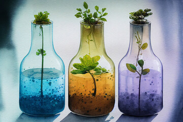 Science and biotechnology concept. Growing of plant in laboratory. Biology experiment. Generative ai illustration