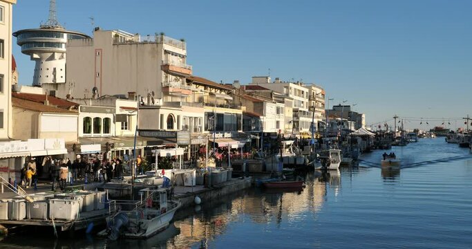 Palavas Les Flots and the river Lez, Occitan in France