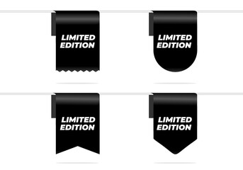 Limited edition black ribbon and tag isolated on white background