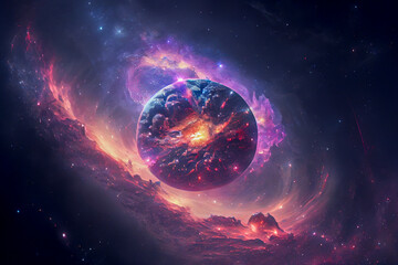 Fantasy space sky with beautiful stars and galaxies, generative ai illustration