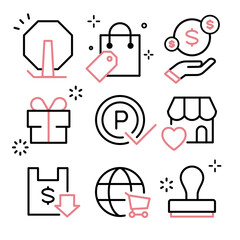 Shopping Icon Set Sale, points, rewards and stamps