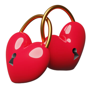 Heart shaped padlocks isolated. valentine's day concept, minimal abstract, 3d illustration or 3d render