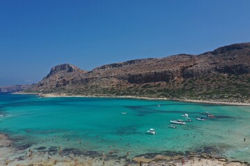 The tourists do relax and navigation in the Balos Beach