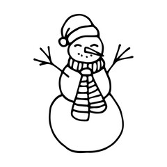 Snowman doodle style vector illustration isolated on white background.