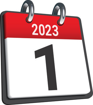 Close up of first day of the year 2023 on calendar. New year is the first day of the year in the Gregorian calendar.