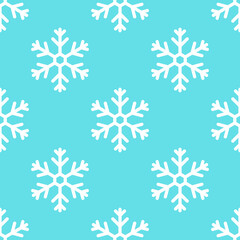 White snowflakes on blue background winter seamless pattern.