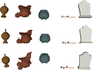 set of white background halloween items vector design