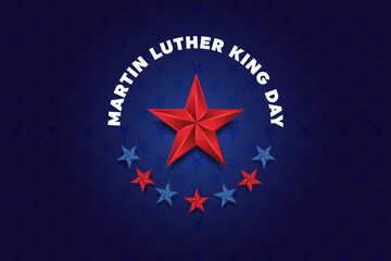 Martin Luther King Jr Day greeting card - horizontal blue and red background banner with US flag. Vector Illustration.