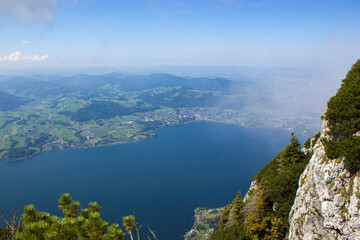 Lake Traunsee and Alps seen from Traunstein, Upper Austria, Austria