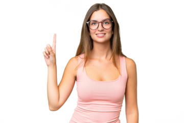 Young pretty woman over isolated background pointing up a great idea