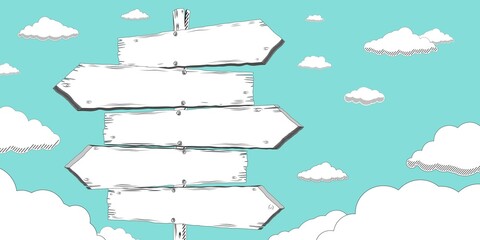 Outline signpost with five clear arrows © PX Media