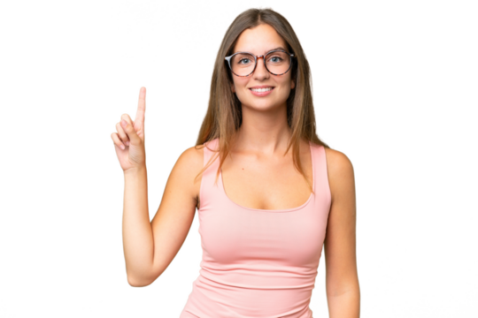 Young pretty woman over isolated background pointing up a great idea