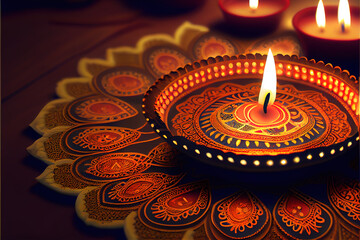 Candles of Diwali the festival of lights , most important festivals within Hinduism  generative ai