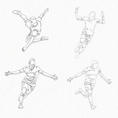 Soccer football players in action line art isolated on white background