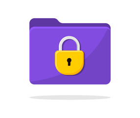 Folder lock icon. Secure folder with confidential files. Document security. Data protection. Safe confidential information. Vector illustration.