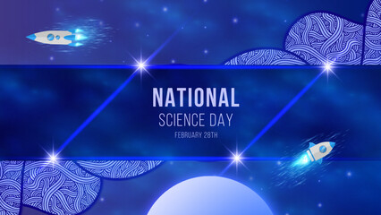 National Science day blue background design with doodle and space