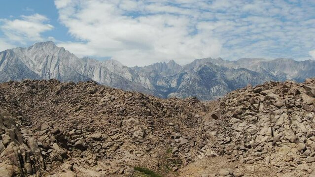 Mt Whitney from Alabama Hills Aerial Shot Rocky Canyon Telephoto Elevate Eastern Sierra California USA