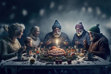 Christmas new year dinner group concept. Generative AI