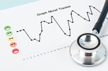 The Graph mood tracker report with stethoscope medical.