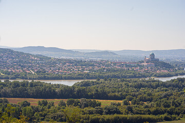 Fototapeta na wymiar Bend in the Danube River with Esztergom / Ostrihom