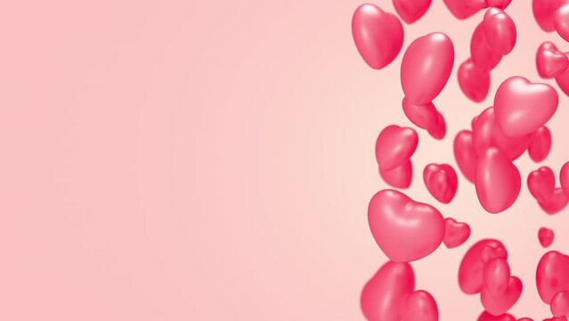 Rotating hearts on pink background. Valentine day loopable backdrop. 3d render