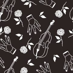 vector girl in black with hand for card, poster