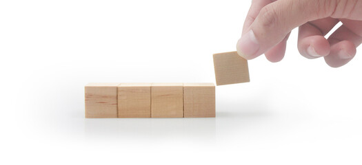 Wooden cubes in hand with copy space for input wording