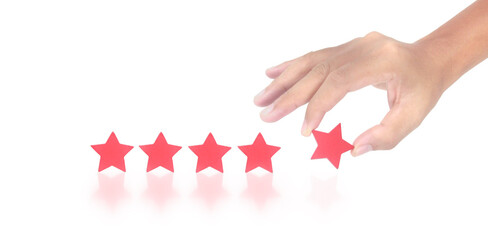 Rise on increasing five stars in human hand, Increase rating