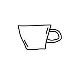 Coffee, tea cups vector doodle clipart, set of elements. Hand drawn cups, mugs. Hot drinks. Dishes.
