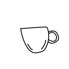 Coffee, tea cups vector doodle clipart, set of elements. Hand drawn cups, mugs. Hot drinks. Dishes.

