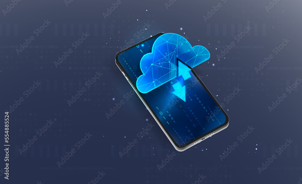 Poster the concept of cloud computing. secure data exchange on a laptop. illustration of cloud technologies