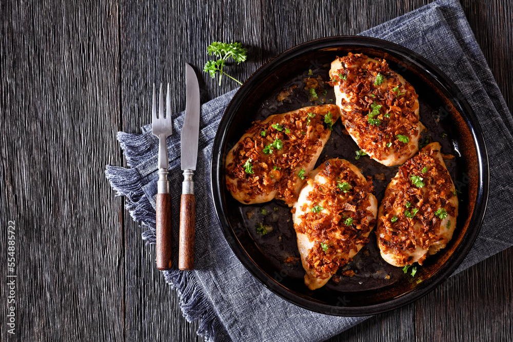 Wall mural chicken breasts with crunchy fried onion coating