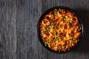 Cajun Beef Cornbread Casserole in baking dish