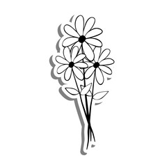Monochrome Three Flowers on white silhouette and gray shadow. Vector illustration for decoration or any design.