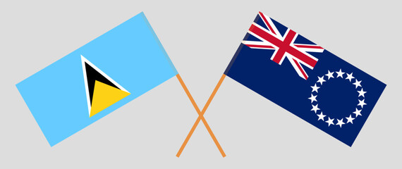 Crossed flags of Saint Lucia and Cook Islands. Official colors. Correct proportion