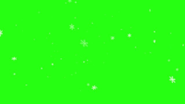 Realistic Snow falling on green screen background animation. Winter snow effect (Chroma key).