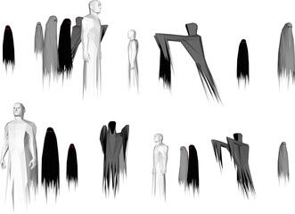 set of silhouettes of ghost vector design in poses