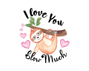 Watercolor Valentine’s Day cute sloth clipart, valentine sloth illustration for t-shirts, greetings and others © Nazzasi