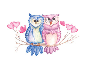 Watercolor Valentine’s Day couple owl clipart, valentine owl sublimation for t-shirts, greetings and others