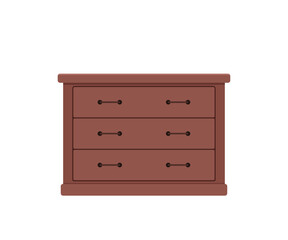 Mahogany chesthest of drawers isolated on white background. Home interior concept. Cartoon flat style. Vector illustration