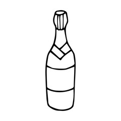 Champagne bottle doodle style vector illustration isolated on white background
