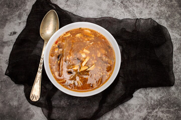 Traditional Japanese hot and sour soup cooked.