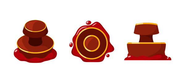 Wax Seal Stamps, Round Retro Labels, Isolated Rubber Red Certificate, Letter Document, Envelope Protection And Guarantee