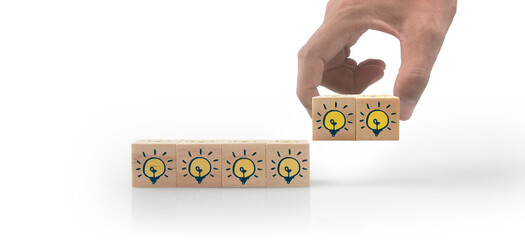 Wooden cubes in hand with copy space for input wording