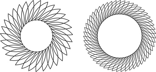 Decorative empty round frame with lines pattern. Patterned abstraction of vector design elements. Vector, illustration.