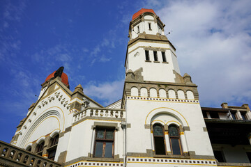 Fototapeta na wymiar Lawang Sewu is a historic building in Indonesia located in Semarang City, Central Java. The local people call it Lawang Sewu because the building has so many doors.