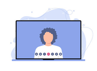 Young female student studies using a laptop application. The concept of online learning from home