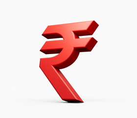 Red Indian Rupee sign with downward red and white arrow. 3D illustration