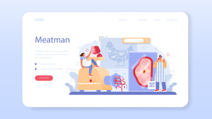 Butcher or meatman web banner or landing page. Fresh meat