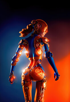 Female robot with shiny parts